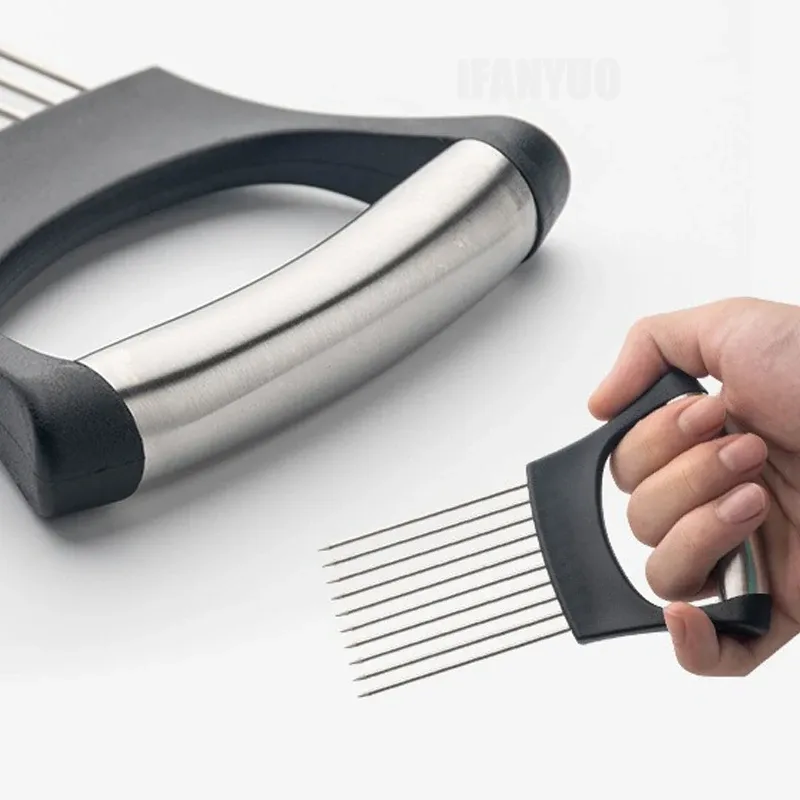 Coupe-oignon coloré avec support en acier inoxydable, hachoir facile pour pommes de terre et légumes, accessoire de cuisine, 1 pièce 5