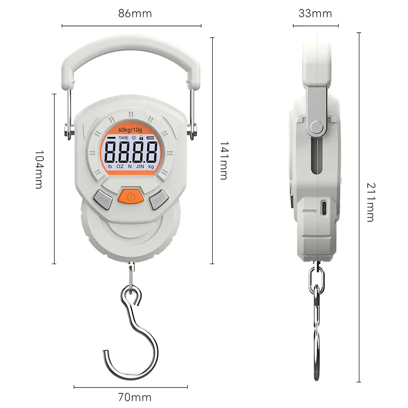 Balance suspendue portable à affichage LCD, 60 kg / 10 g, pour bagages, pêche et voyage 3