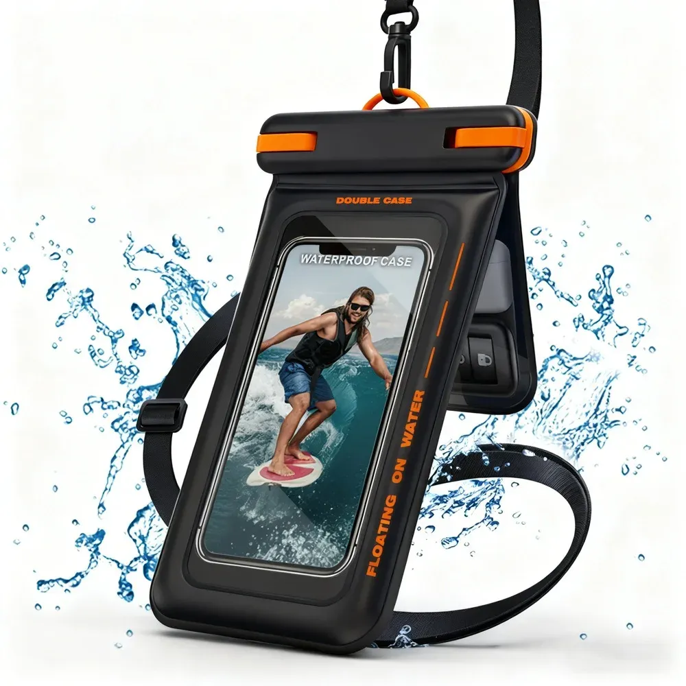 Pochette étanche flottante IPX8 pour téléphone, compatible écran tactile, avec lanière et 2 poches, pour la natation 8