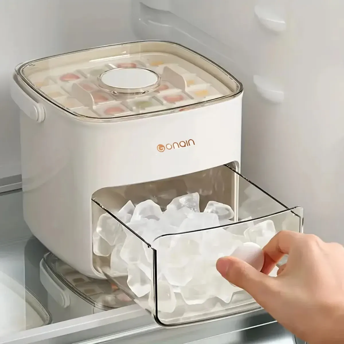 Machine à glaçons à 48 glaçons, qualité alimentaire, double couche, moule à glace avec couvercle à pression facile et boîte de rangement pour usage domestique - Image 1