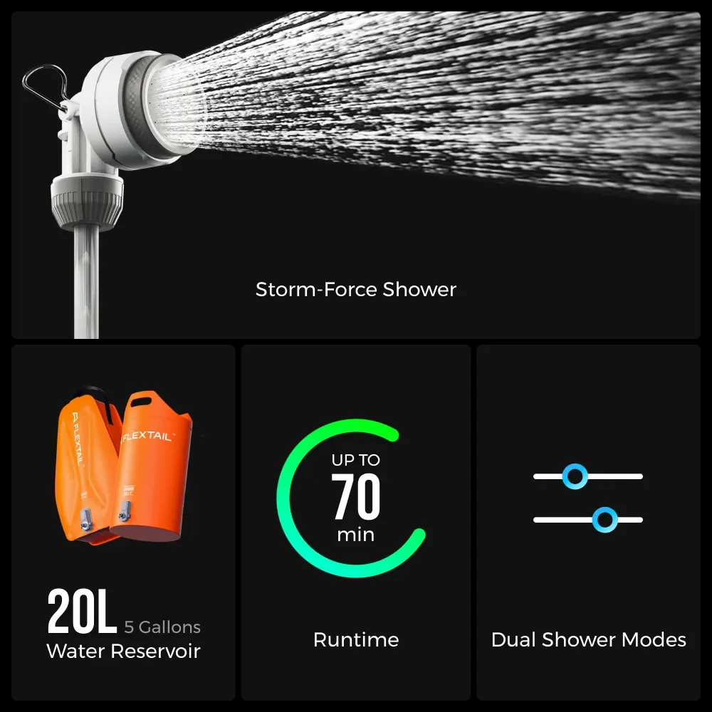 FLEXTAIL Tiny Shower Bucket – Réservoir d'eau extérieur 20 L avec pompe intégrée, distribution automatique et réglage à deux vitesses 2