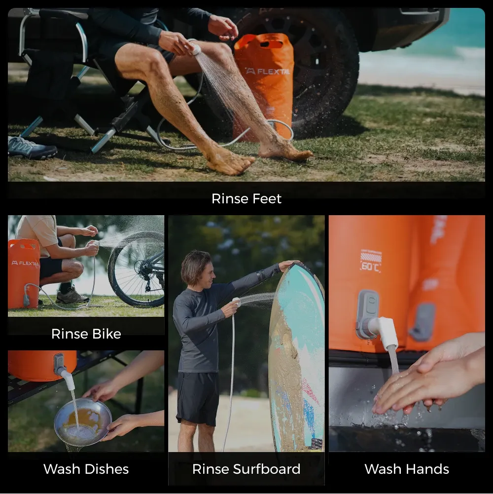 FlexTail Tiny Shower utilisé lors d'une escapade en plein air
