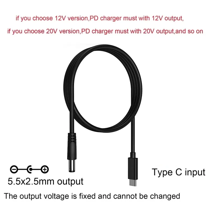 Câble d'alimentation CC vers USB-C PD 9 V, 12 V, 15 V, 20 V, 5,5 x 2,1 mm, 2,5 pour routeur, ordinateur portable, bande LED, haut-parleur et caméra de surveillance 2