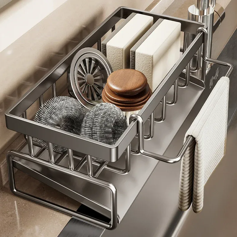 Support de rangement pour outils de nettoyage d'évier, organisateur de cuisine pour éponges et chiffons - Image 1