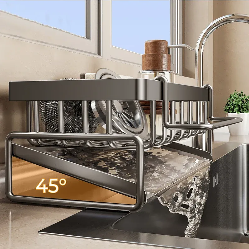 Support de rangement pour outils de nettoyage d'évier, organisateur de cuisine pour éponges et chiffons 5