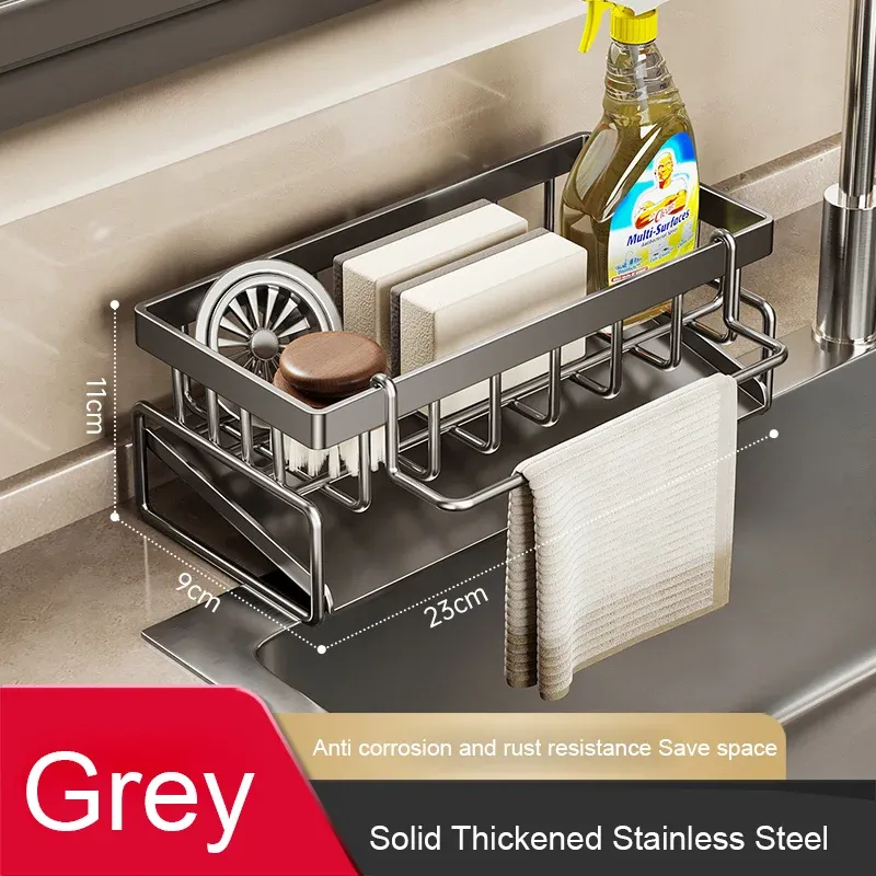 Support de rangement pour outils de nettoyage d'évier, organisateur de cuisine pour éponges et chiffons 8