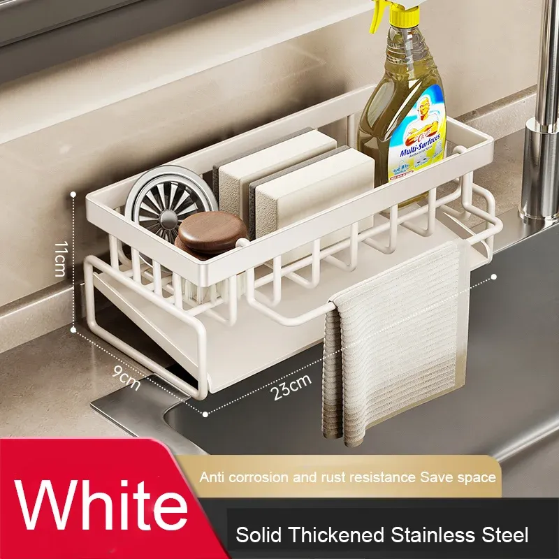 Support de rangement pour outils de nettoyage d'évier, organisateur de cuisine pour éponges et chiffons 7