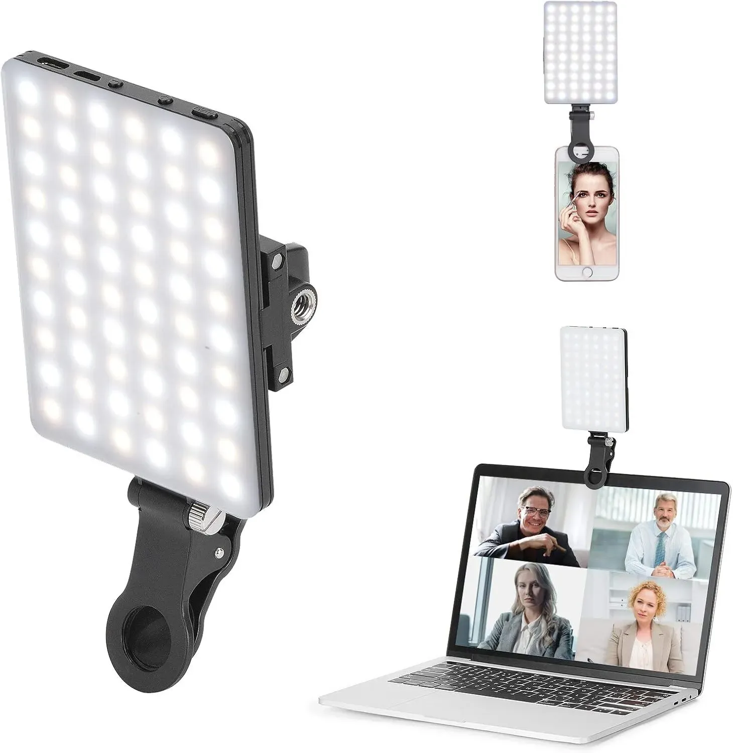 Lampe LED portable à pince pour selfie et visioconférence, 3 modes d'éclairage, compatible ordinateur portable et iPhone 2