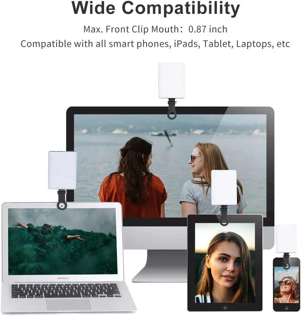 Lampe LED portable à pince pour selfie et visioconférence, 3 modes d'éclairage, compatible ordinateur portable et iPhone 3