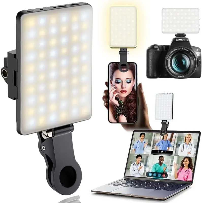 Lampe LED portable à pince pour selfie et visioconférence, 3 modes d'éclairage, compatible ordinateur portable et iPhone