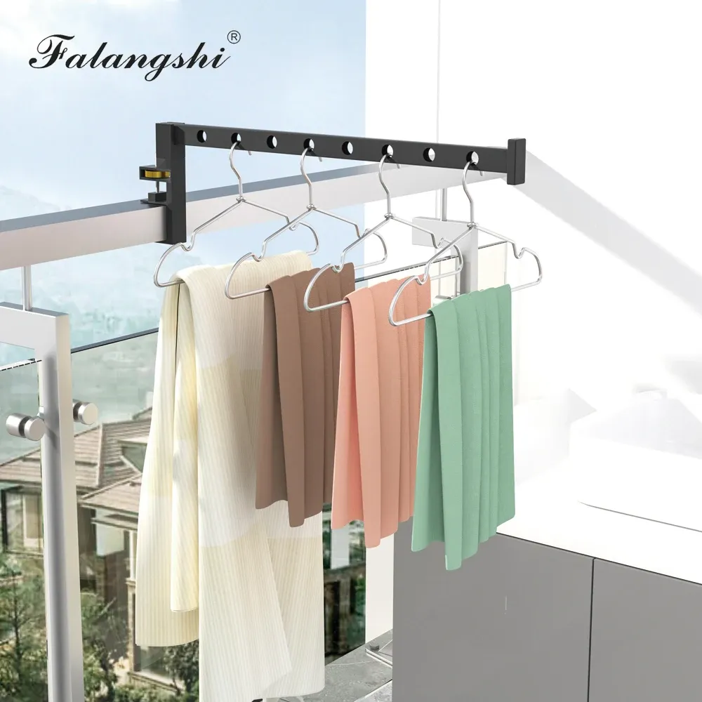 Porte-vêtements pliable noir en aluminium avec cintres muraux et support de séchage, organisation des vêtements WB3024 1