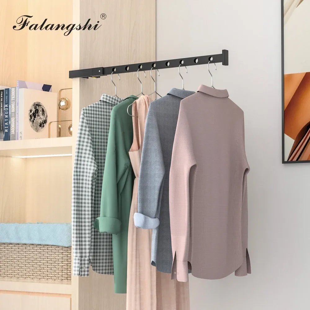 Porte-vêtements pliable noir en aluminium avec cintres muraux et support de séchage, organisation des vêtements WB3024 3