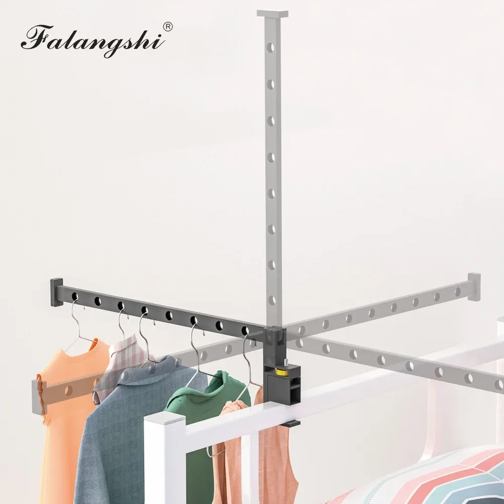 Porte-vêtements pliable noir en aluminium avec cintres muraux et support de séchage, organisation des vêtements WB3024 5