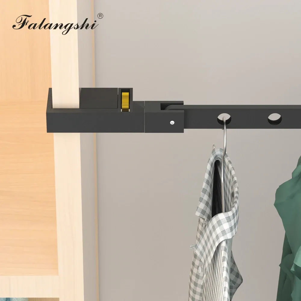 Porte-vêtements pliable noir en aluminium avec cintres muraux et support de séchage, organisation des vêtements WB3024 6