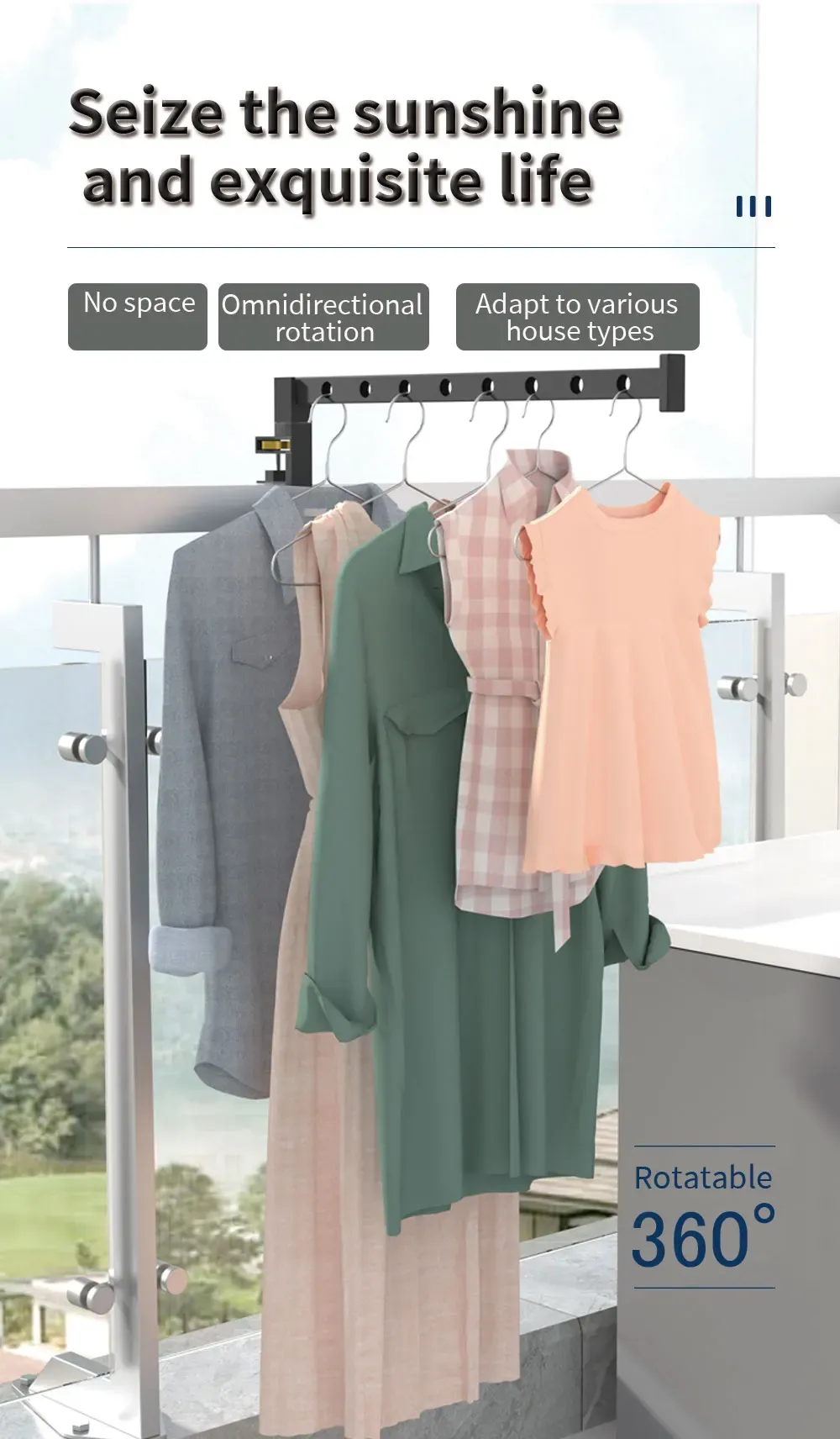 Porte-vêtements noir pliable en vue d'ensemble