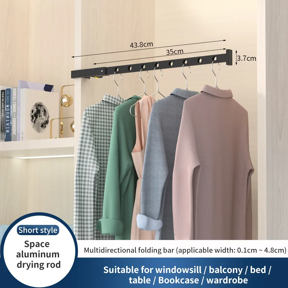 Porte-vêtements pliable noir en aluminium avec cintres muraux et support de séchage, organisation des vêtements WB3024 8