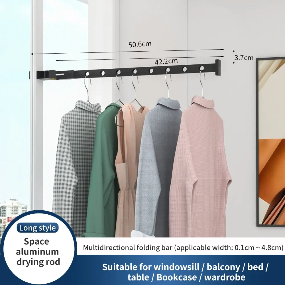 Porte-vêtements pliable noir en aluminium avec cintres muraux et support de séchage, organisation des vêtements WB3024 7