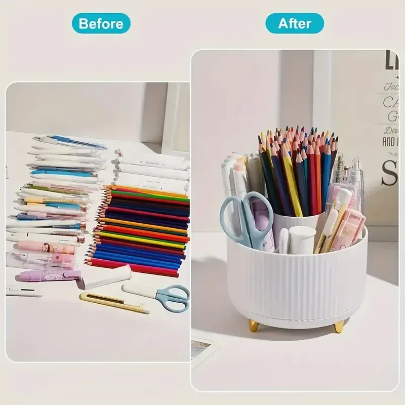 Organisateur de maquillage rotatif à 360 °, support de rangement pour cosmétiques avec 5 compartiments, support multifonctionnel pour pinceaux et stylos 3