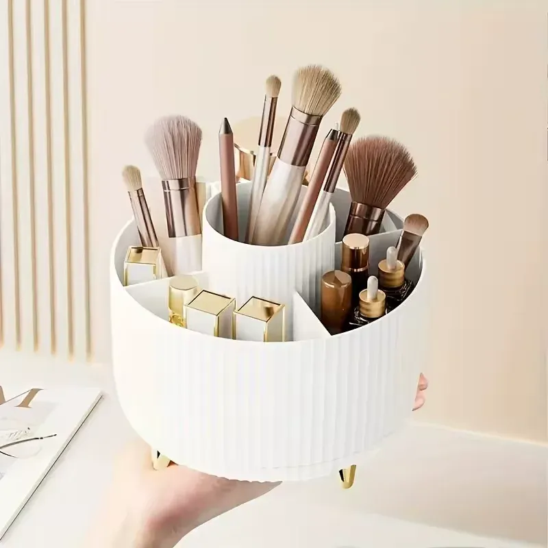 Organisateur de maquillage rotatif à 360 °, support de rangement pour cosmétiques avec 5 compartiments, support multifonctionnel pour pinceaux et stylos 4