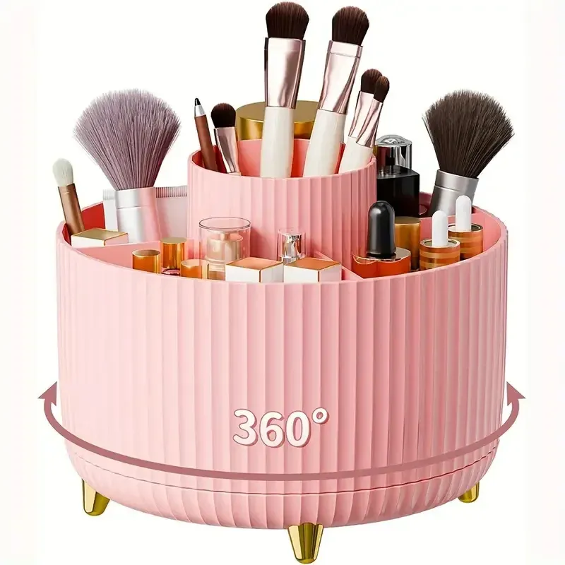 Organisateur de maquillage rotatif à 360 °, support de rangement pour cosmétiques avec 5 compartiments, support multifonctionnel pour pinceaux et stylos 16