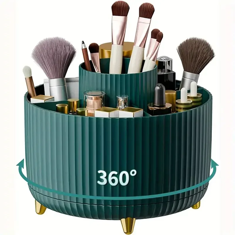 Organisateur de maquillage rotatif à 360 °, support de rangement pour cosmétiques avec 5 compartiments, support multifonctionnel pour pinceaux et stylos 23