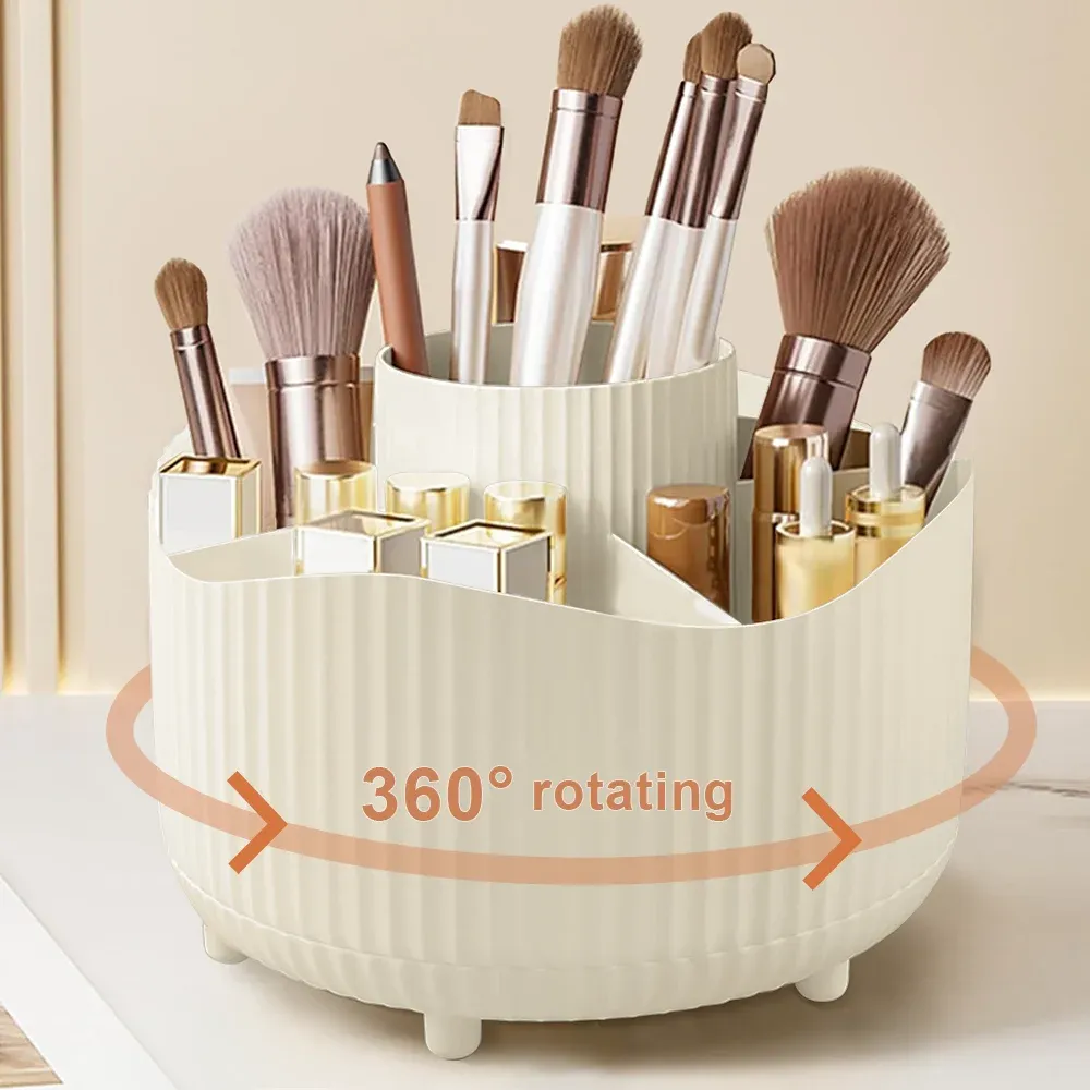 Organisateur de maquillage rotatif à 360 °, support de rangement pour cosmétiques avec 5 compartiments, support multifonctionnel pour pinceaux et stylos 22