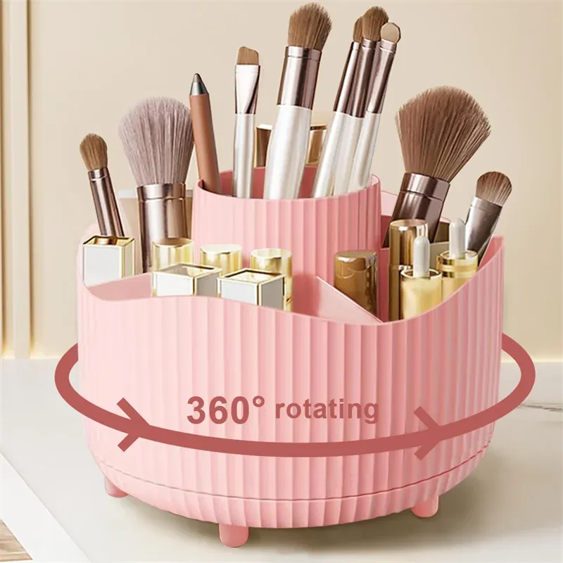 Organisateur de maquillage rotatif à 360 °, support de rangement pour cosmétiques avec 5 compartiments, support multifonctionnel pour pinceaux et stylos 8