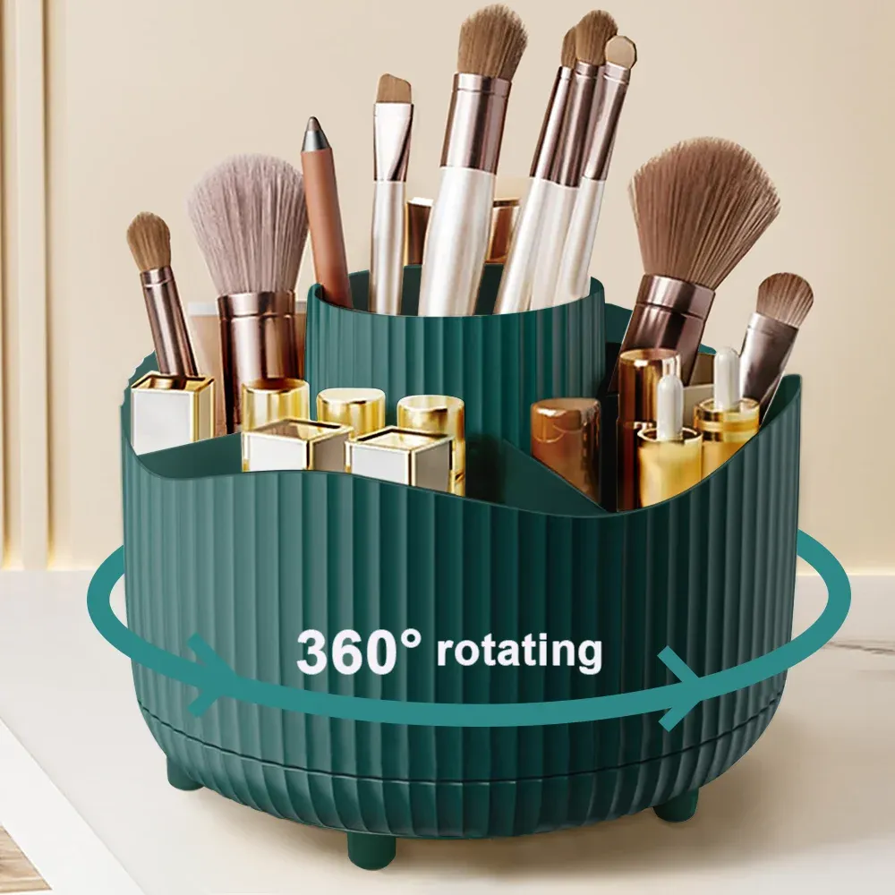 Organisateur de maquillage rotatif à 360 °, support de rangement pour cosmétiques avec 5 compartiments, support multifonctionnel pour pinceaux et stylos 12