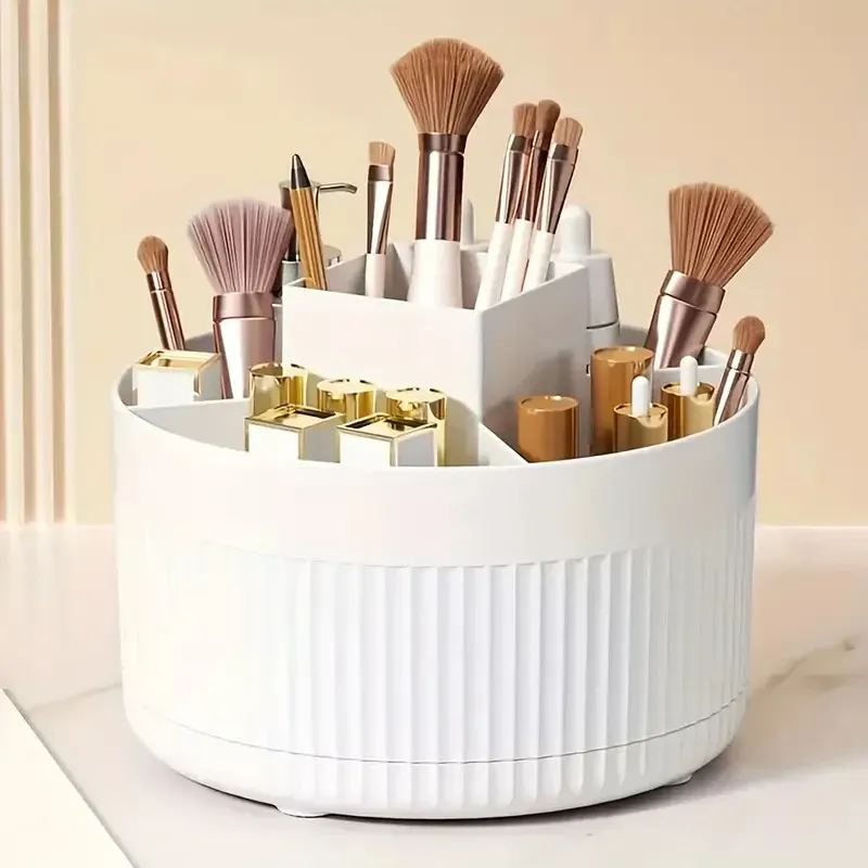 Organisateur de maquillage rotatif à 360 °, support de rangement pour cosmétiques avec 5 compartiments, support multifonctionnel pour pinceaux et stylos 11