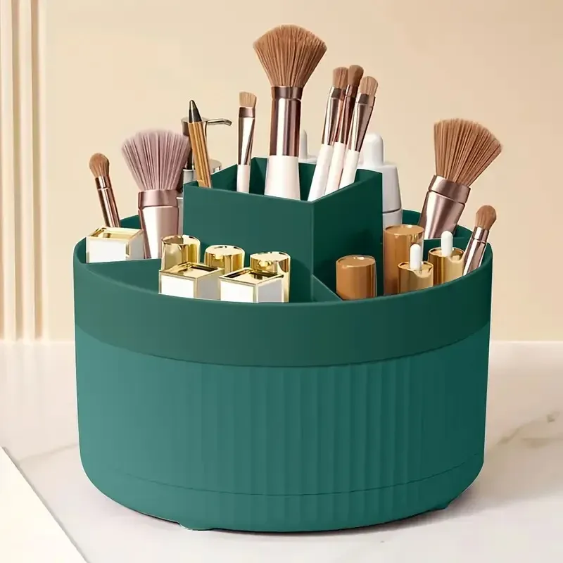 Organisateur de maquillage rotatif à 360 °, support de rangement pour cosmétiques avec 5 compartiments, support multifonctionnel pour pinceaux et stylos 14