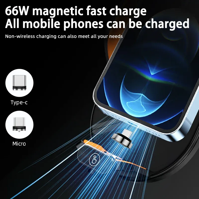 Support de téléphone sans fil pour voiture 66 W, station de charge rapide à induction infrarouge automatique, compatible iPhone 15, 14, 13, 12 et Samsung, Xiaomi 4