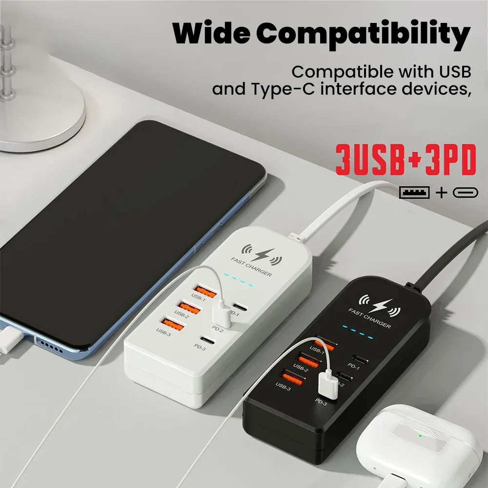 Chargeur mural multiport 6 en 1 à charge rapide USB-C, prises EU/US 4