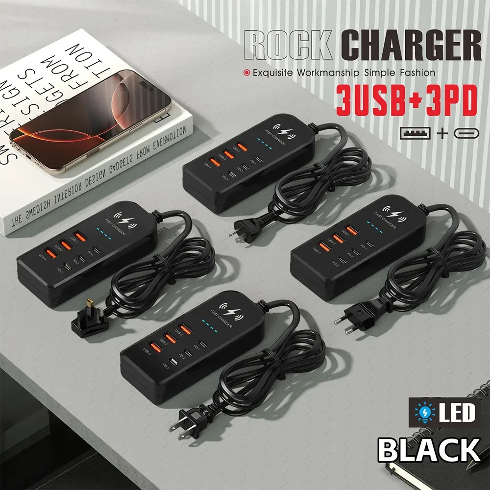 Chargeur mural multiport 6 en 1 à charge rapide USB-C, prises EU/US 5