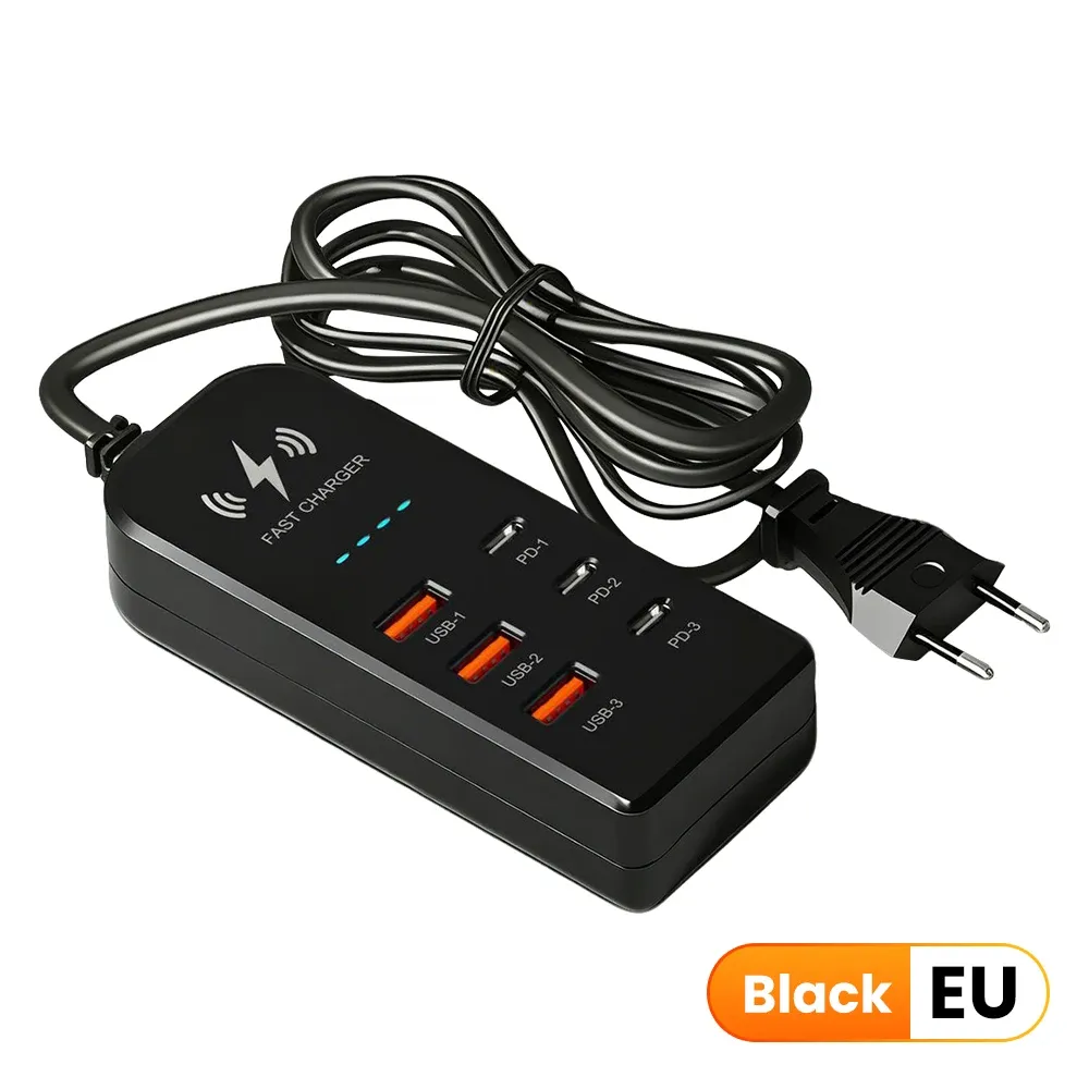 Chargeur mural multiport 6 en 1 à charge rapide USB-C, prises EU/US 7