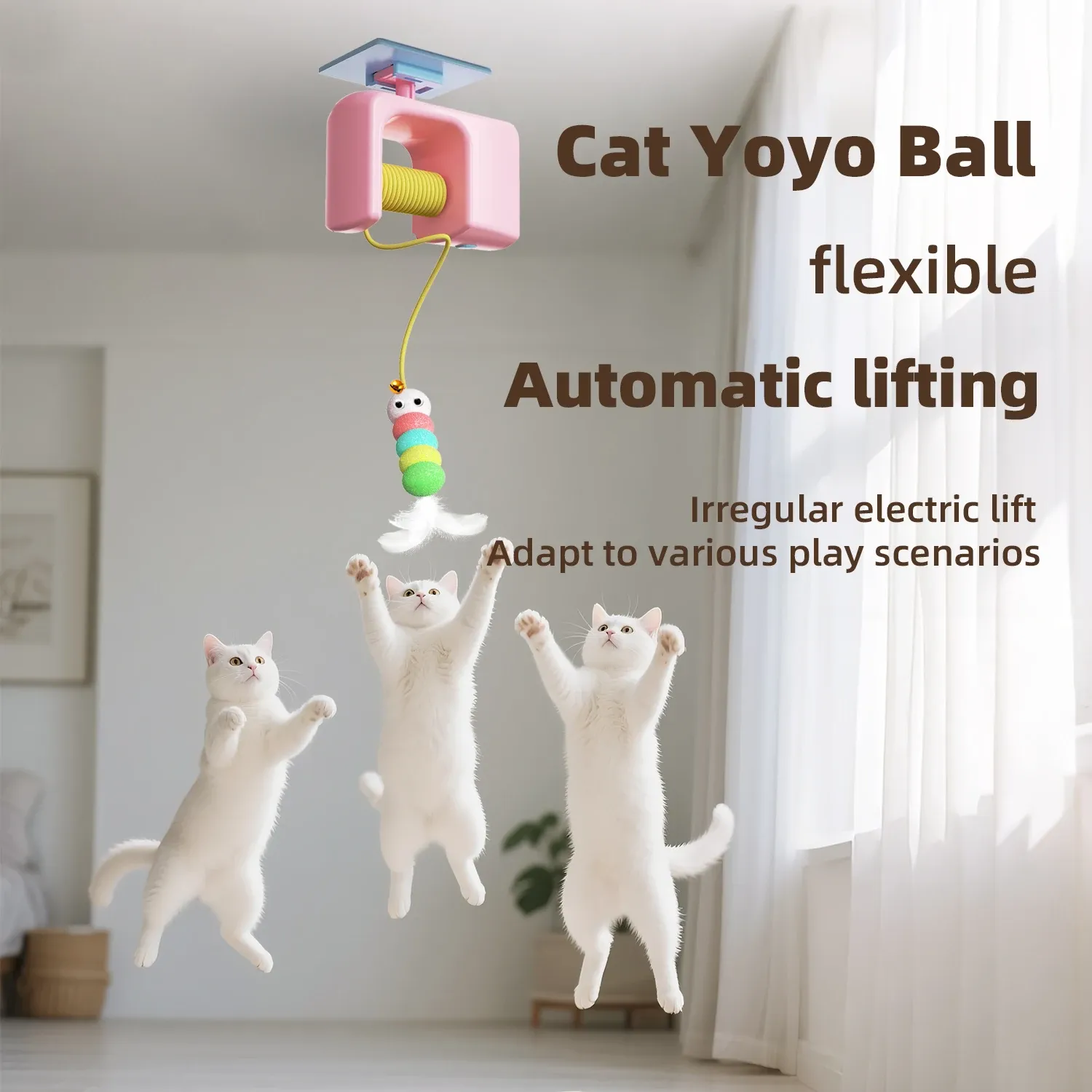 Jouet interactif rechargeable pour chat à suspendre, oiseau volant électrique automatique avec corde élastique 2