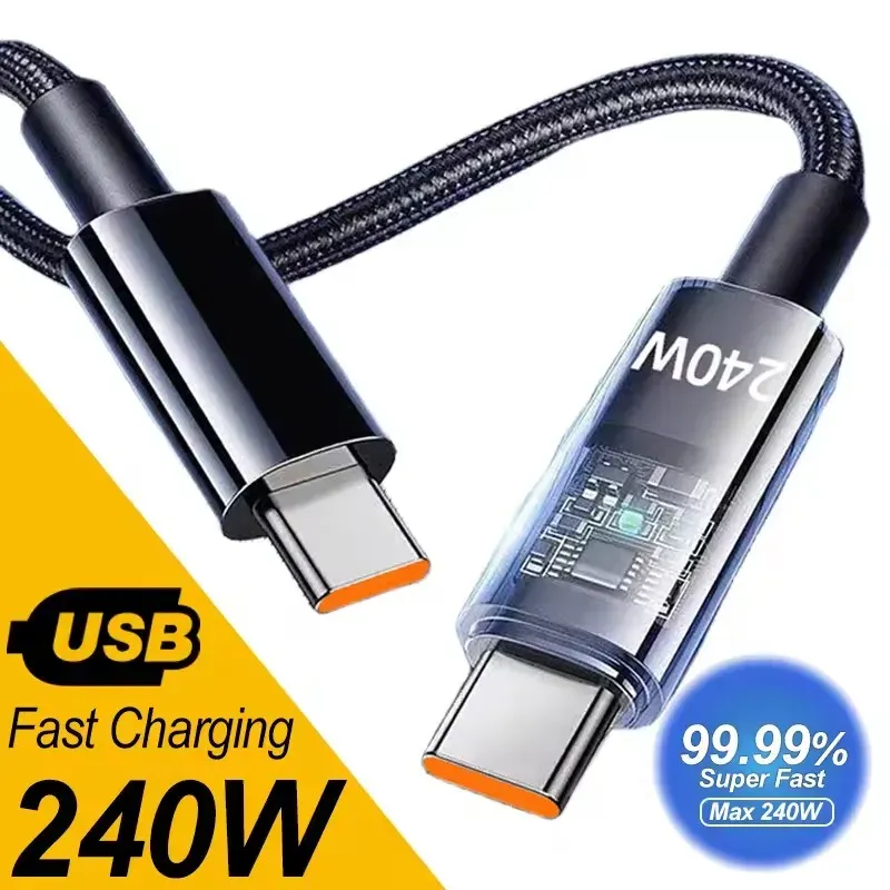 Câble de charge rapide USB-C vers USB-C 240 W, double ligne, en nylon tressé, compatible Samsung, Huawei, Xiaomi et ordinateurs portables