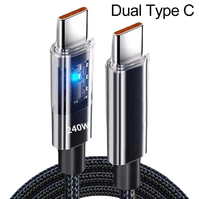 Câble de charge rapide USB-C vers USB-C 240 W, double ligne, en nylon tressé, compatible Samsung, Huawei, Xiaomi et ordinateurs portables 7