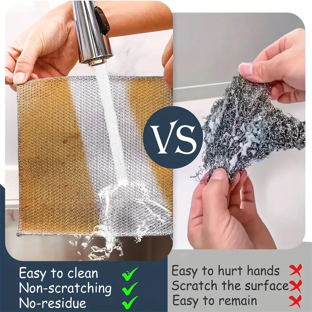 Chiffon de nettoyage en fil d'acier épais, lot de 5 à 20 pièces, anti-rayures, double couche, maille en microfibre et fil de fer, éponge pour lavage de vaisselle 2
