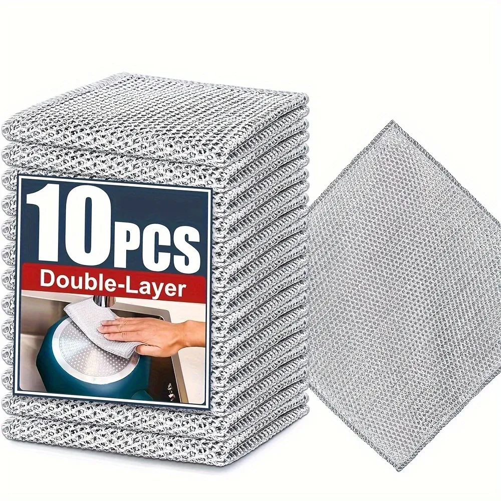 Chiffon de nettoyage en fil d'acier épais, lot de 5 à 20 pièces, anti-rayures, double couche, maille en microfibre et fil de fer, éponge pour lavage de vaisselle 8