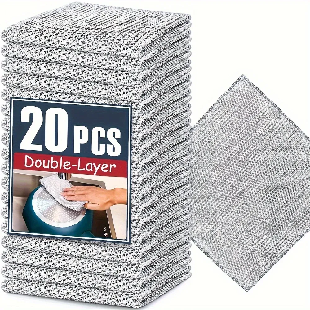 Chiffon de nettoyage en fil d'acier épais, lot de 5 à 20 pièces, anti-rayures, double couche, maille en microfibre et fil de fer, éponge pour lavage de vaisselle 9