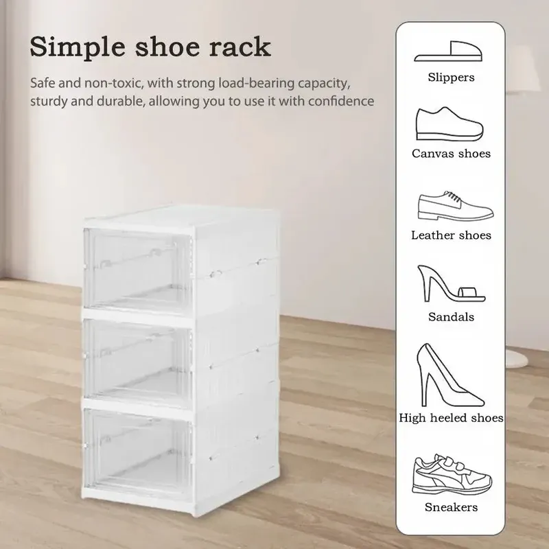 Boîte de rangement pliable pour chaussures à 1, 3 ou 6 niveaux, boîte transparente pour baskets, empilable, anti-poussière, organisateur de chaussures, étagère 3