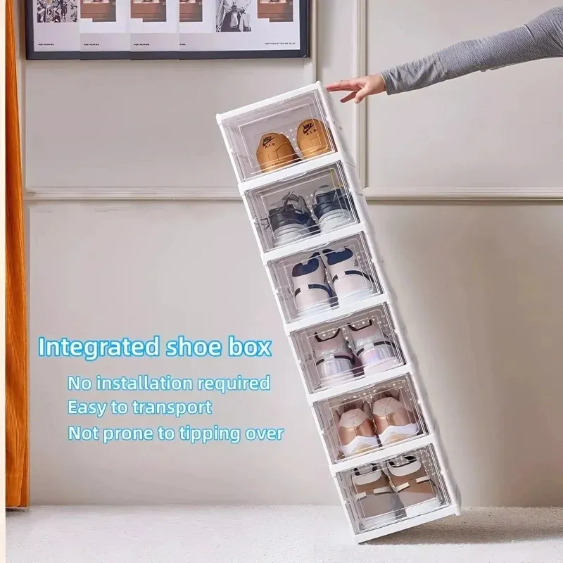 Boîte de rangement pliable pour chaussures à 1, 3 ou 6 niveaux, boîte transparente pour baskets, empilable, anti-poussière, organisateur de chaussures, étagère 4