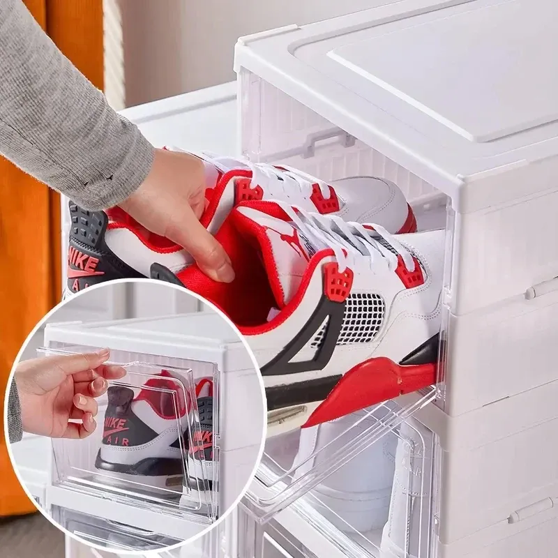 Boîte de rangement pliable pour chaussures à 1, 3 ou 6 niveaux, boîte transparente pour baskets, empilable, anti-poussière, organisateur de chaussures, étagère 5