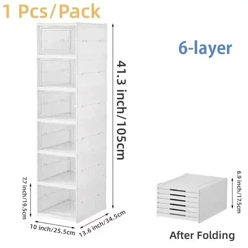 Boîte de rangement pliable pour chaussures à 1, 3 ou 6 niveaux, boîte transparente pour baskets, empilable, anti-poussière, organisateur de chaussures, étagère 7
