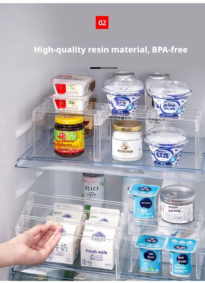 Organisateur de placard extensible transparent, détail des compartiments