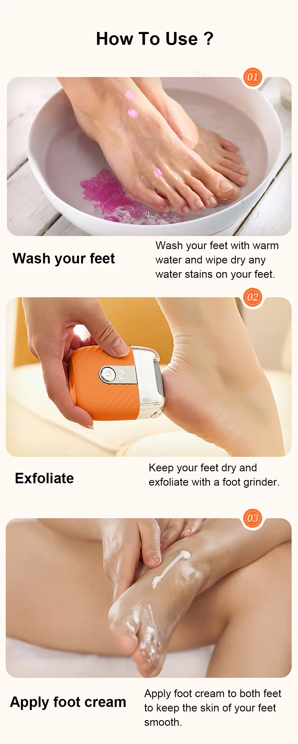 Ponceuse électrique pour pieds, mise en situation