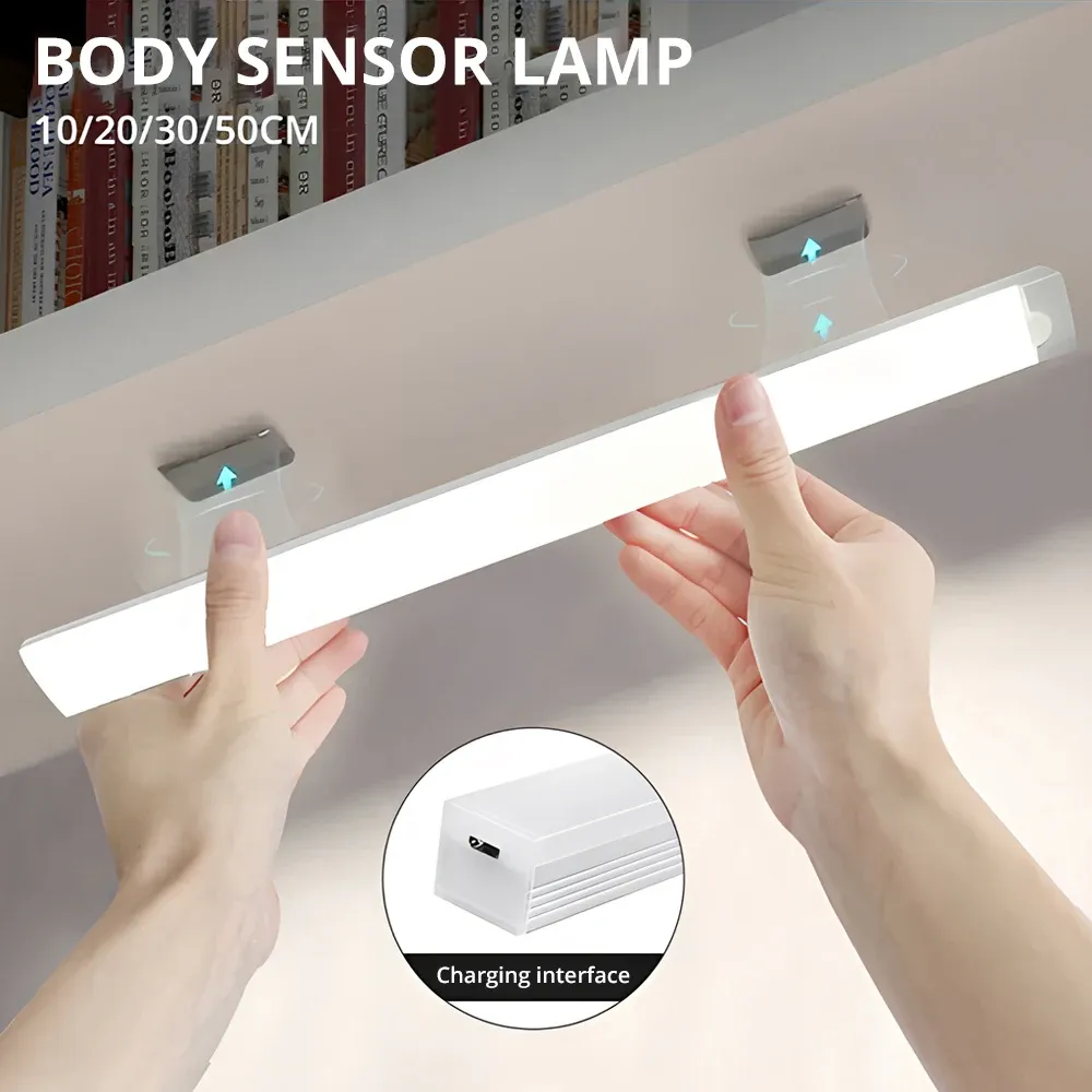 Veilleuse LED sans fil à détecteur de mouvement, rechargeable par USB, avec fixation magnétique pour armoire, chambre, placard, cuisine et couloir