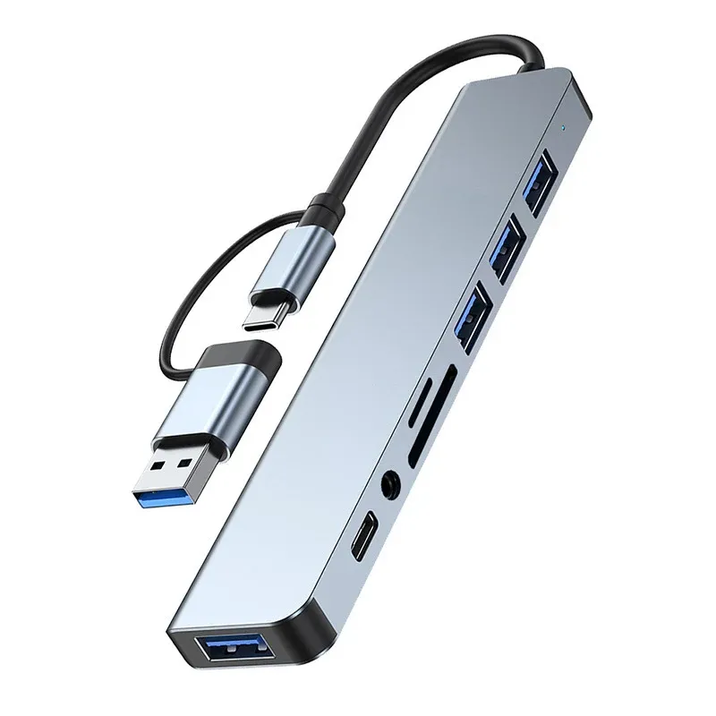 Station d'accueil USB-C 8 en 2 avec hub USB, prise jack audio 3,5 mm et lecteur de cartes Micro SD pour ordinateur portable, tablette et smartphone 6