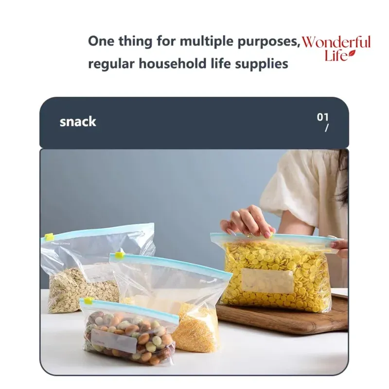 Sacs de rangement réutilisables à fermeture zippée, transparents et de qualité alimentaire, lot de 10 ou 45 pièces 4