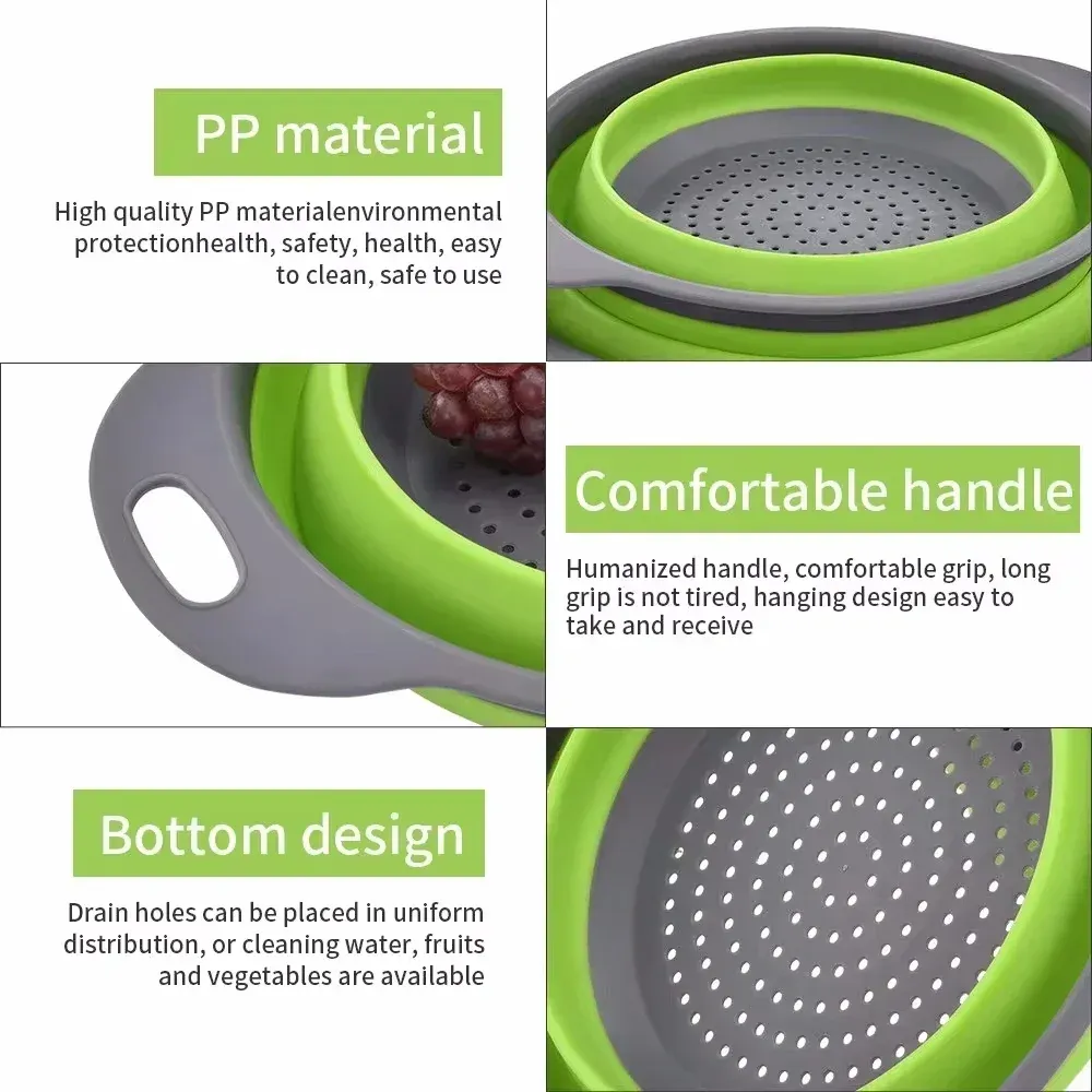 Panier égouttoir pliant en silicone, lot de 2, passoire pliable pour fruits et légumes 3